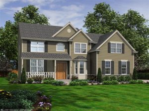 Mayfair Colonial with extended front porch and cultured stone accents