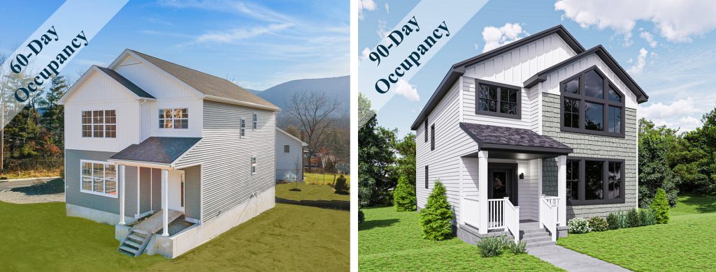 The Alexander on Homesite 13 at Beacon Knoll (left) and The Alexander on Homesite 1 at Beacon Knoll (left).  Beacon, New York, Dutchess County.
