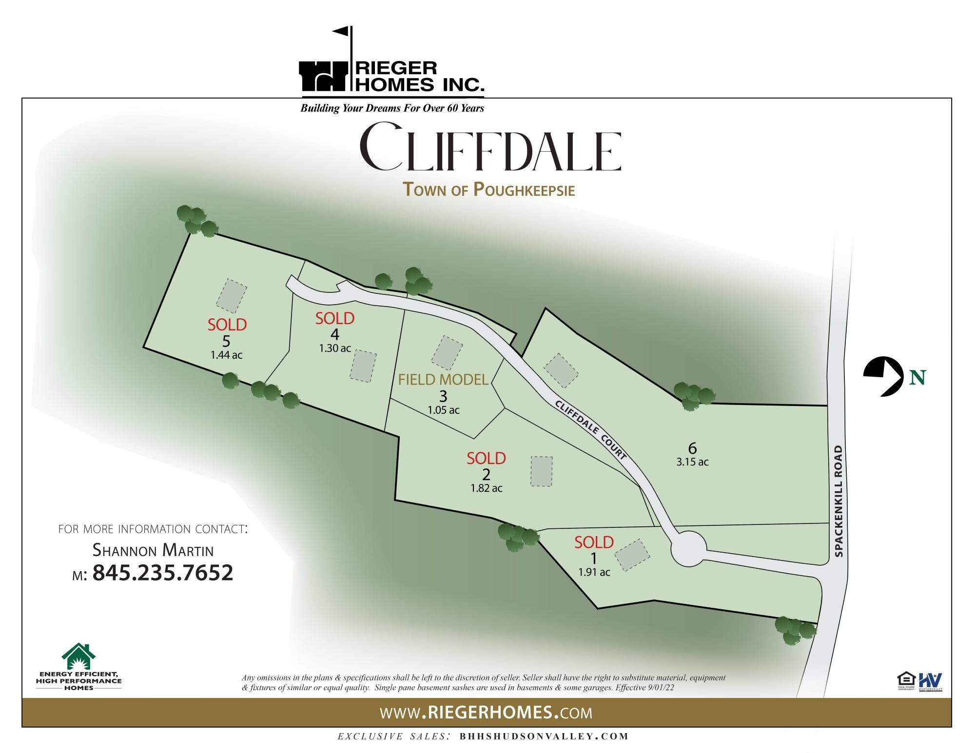 Cliffdale Map Custom Homes in Town of Poughkeepsie Rieger Homes, Inc.