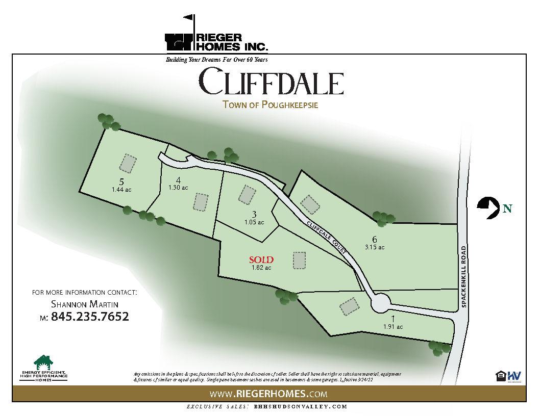 Cliffdale Map Custom Homes in Town of Poughkeepsie Rieger Homes, Inc.